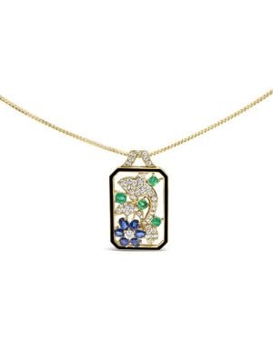 Haus of Brilliance 18K 2 1/3 Cttw Diamond, Sapphire, And Emerald Dog Tag With Dolphin Silhouette Convertible Pendant - Metallic