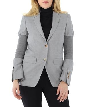 Burberry Ladies Ribbed-Panel Single-Breasted Wool Blazer Jacket, Brand Size 6 (Us - Grey