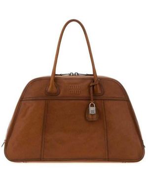 Miu Miu Camel Leather Vivant Shopping Bag Cognac Borse A Mano - Brown