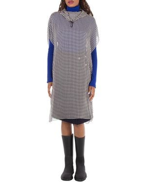 Burberry Monochrome Houndstooth Hooded Dress - Blue