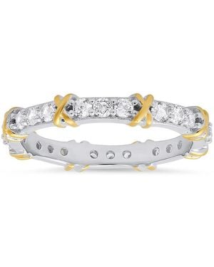 Kylie Harper Two-Tone Round-Cut Cz "X" Stackable Eternity Band Ring - Metallic