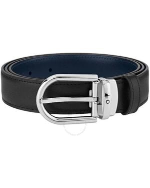 Montblanc Horseshoe Buckle Reversible Leather Belt - Blue