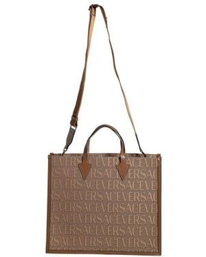 Versace Top Handle Jacquard Leather Logo Crossbody Tote Bag Co Vl - Brown