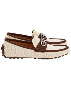 Ferragamo Grazioso Gancini Ornament Canvas Drivers - Brown