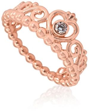 PANDORA Ladies 14K Rose Princess Tiara Crown Ring - Pink