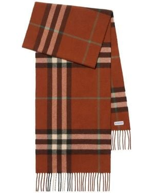 Burberry Check Fringed Cashmere Scarf - Brown