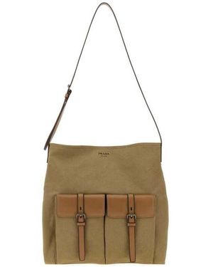 Prada Khaki Canvas Route Shopping Bag Kaki Borse A Mano - Natural