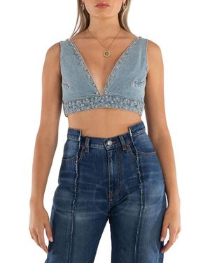 Rabanne Light Denim Studded Denim Bralette - Blue