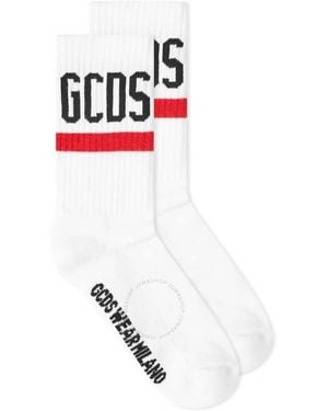 Gcds Logo-Embroidered Ribbed Socks - White