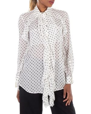 Burberry Ruffled Polka Dot Silk Chiffon Blouse, Brand Size 8 Us - White