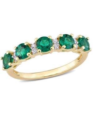 Amour 1 2/5 Ct Tgw Created Emerald And Created Sapphire Semi Eternity Ring - Green