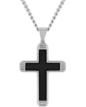 Robert Alton Diamond Accent Stainless Steel & Faux Leather Cross Pendant - Black