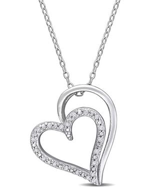 Amour 1/10 Ct Tdw Diamond Double Heart Pendant With Chain - Metallic