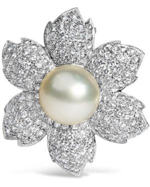 Haus of Brilliance 18K 2 3/4 Cttw Diamond And 12.5 Mm Cultured Freshwater Pearl Floral Brooch Pin - Metallic