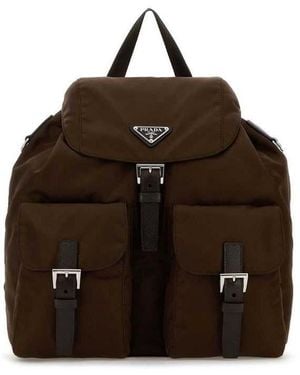 Prada Canvas Backpack Bruciato Poliammide Riciclata-Vitello Borse A Mano - Brown