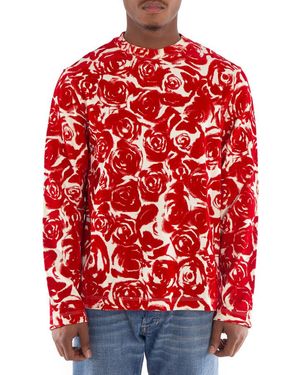Burberry Rose-Print Long Sleeve Cotton Top - Red
