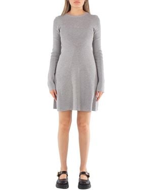 Calvin Klein Ribbed Cotton Flared Sweater Dress - Grey