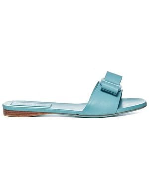 Ferragamo Salvatore Ladies Tyrone Vicky Viva Bow Slide Sandals - Blue