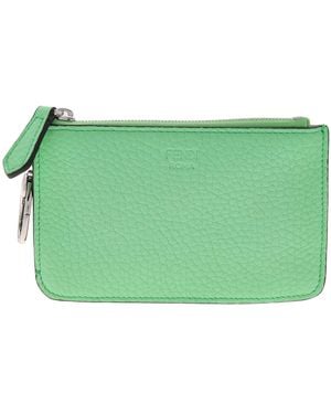 Fendi Peekaboo Leather Card Case Pouch - Green