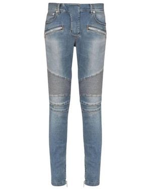Balmain Denim Slim-Fit Biker Jeans, Waist - Blue