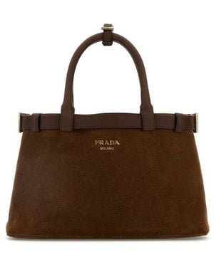 Prada Suede Buckle Handbag - Brown