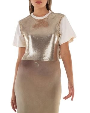 Rabanne Sequin Short-Sleeve Cropped Top, Brand Size 38 (Us - Natural