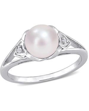 Amour 7-7.5Mm Freshwater Cultured Pearl And Diamond Accent Split-Shank Ring - Metallic