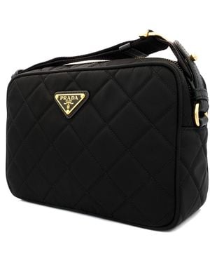Prada Ladies Bandoliera Nylon Tessuto Quilted Camera Bag - Black