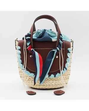 CUBA LAB Leather Habanera Silk Satchels Bag - Blue