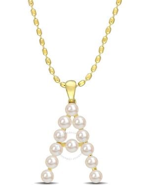 Amour 3.5-4mm Freshwater Cultured Pearl Initial Pendant With Chain - Metallic