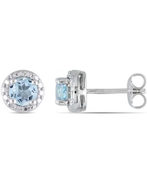 Amour Topaz Halo Stud Earrings - Blue