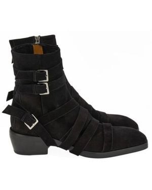 Ferragamo Harness Strap Suede Ankle Boots - Black