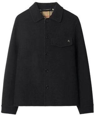 Burberry Ekd Embroidered Wool Overshirt - Black