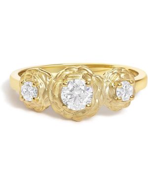 Haus of Brilliance 14K Plated Sterling 1/2 Cttw Lab Grown Diamond Floral 3-Stone Ring - Metallic
