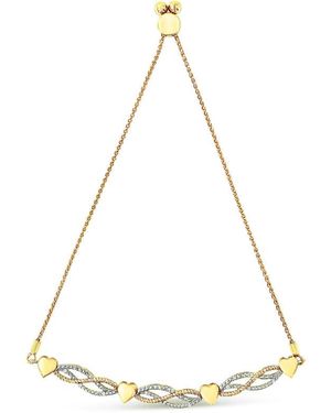 Haus of Brilliance 14K Plated .925 Sterling 1/10 Cttw Diamond Wave And Hearts Bolo Bracelet (I-J Colour, I2-I3 Clarity) - Natural