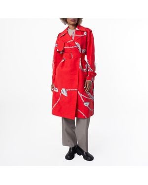 Burberry Shield Hardware Taffeta Trench Coat, Brand Us - Red