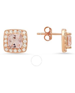 Kylie Harper 14k Rose Gold Over Silver Morganite Cz Halo Stud Earrings - Pink