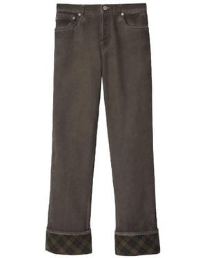 Burberry Check Pattern Wide Leg Cotton Jeans, - Gray