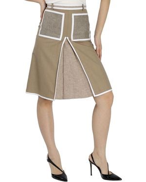 Burberry Wool Cashmere A-Line Skirt With Box-Pleat Detail, Brand Size 4 (Us - Natural
