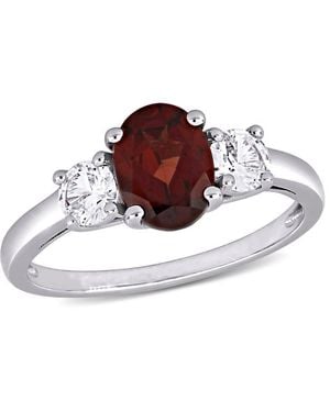 Amour Oval Cut Garnet And Created Sapphire 3-Stone Ring - Brown