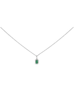 Haus of Brilliance 10K 5X3Mm Emerald And Diamond Accent Halo Octagonal Shape Pendant Necklace - Metallic