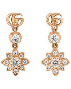 Gucci Flora Rose Drop Earrings With Diamonds 0.29Ct - Metallic