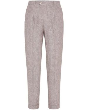 Brunello Cucinelli Light Linen Tapered Trousers, Brand Size 52 (Us - Grey