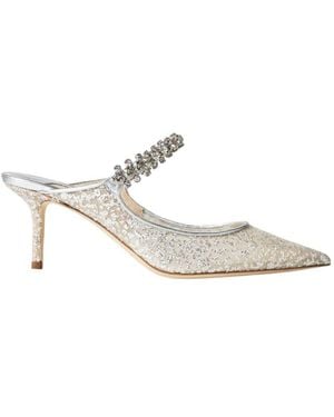 Jimmy Choo Bing 65 Glitter Tulle Mules, Brand Size 34 Us - White