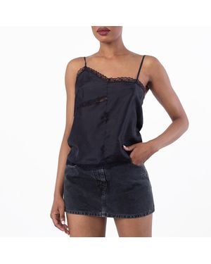 MM6 by Maison Margiela Lace-Trimmed Silk Top, Brand Size 44 Us - Blue