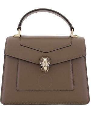 BVLGARI Medium Serpenti Forever Leather Top Handle Bag - Brown