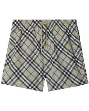 Burberry Check Nylon Swim Shorts - Grey