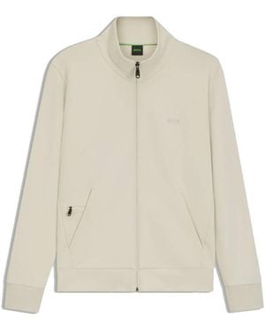 BOSS Skaz Stretch Cotton Zip-Up Sweatshirt - White