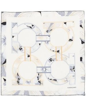 Ferragamo Brezza Printed Gancini Silk Scarf - White