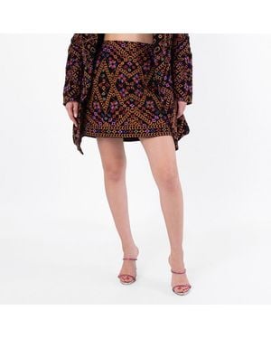 FARM Rio Embroidered Corduroy Mini Skirt - Brown